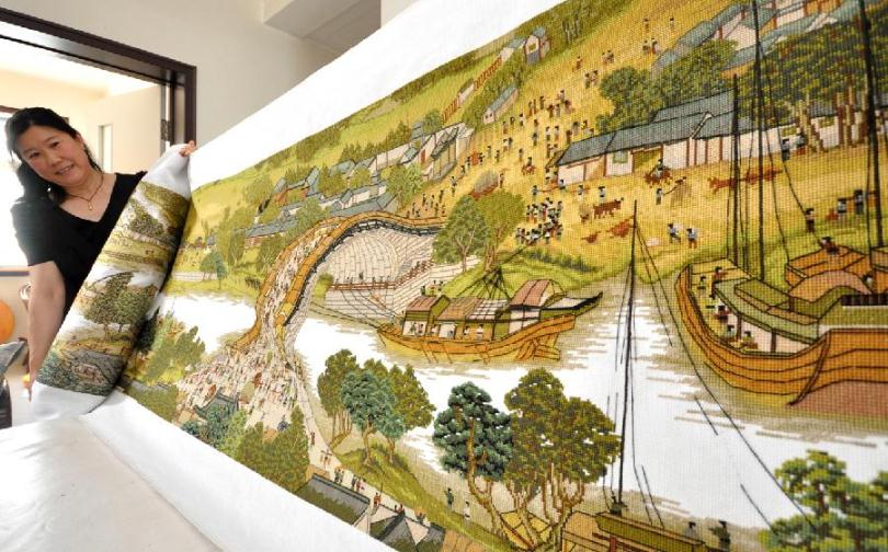 Огромная китайская вышивка крестиком, схема праздничного города.
